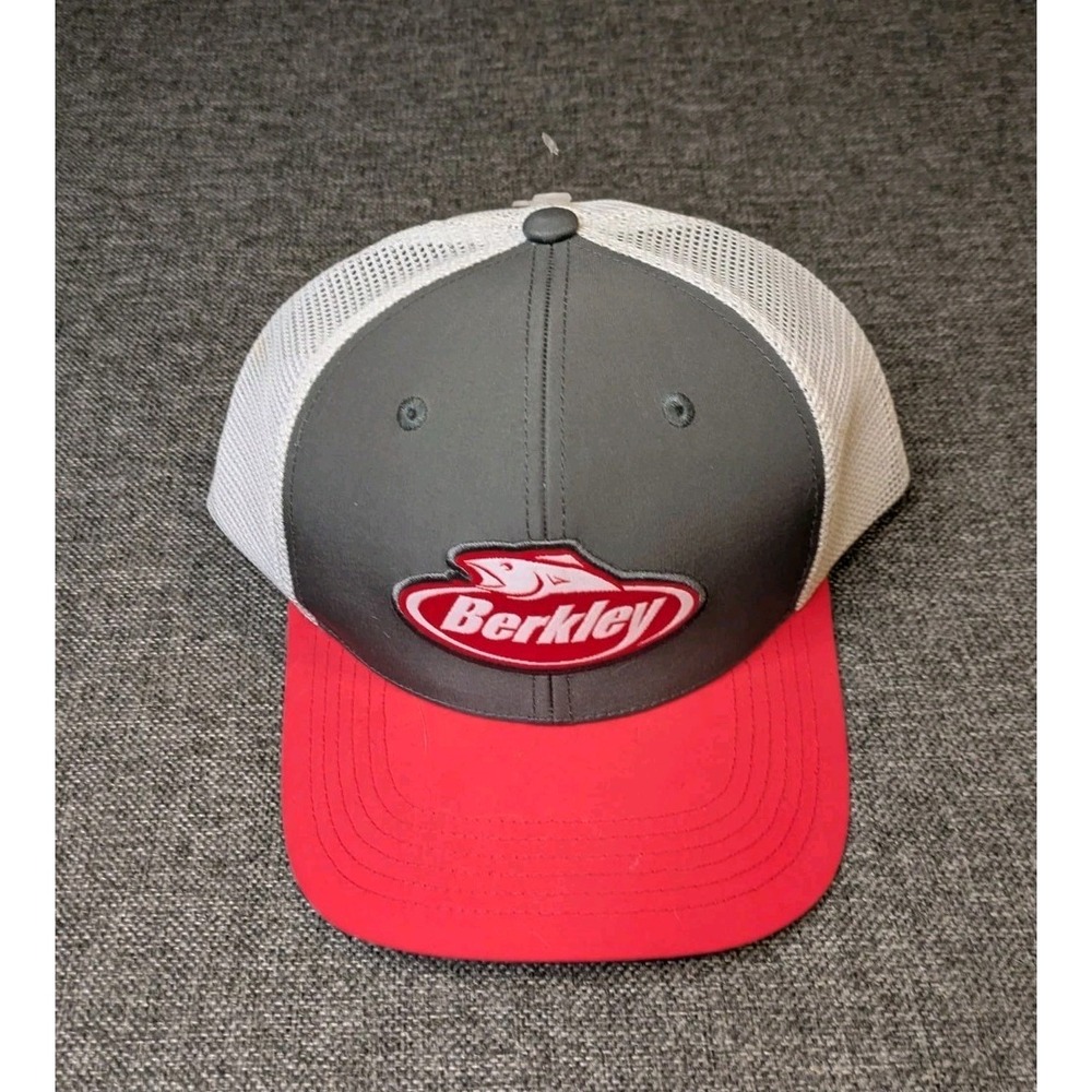 Berkley Fishing Outdoor Snapback Hat Fish Bait Logo Red / Gray Mesh Back Cap OS